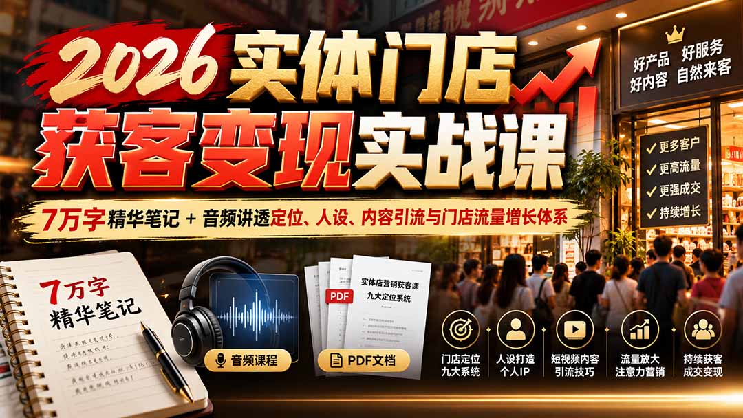 2026实体门店获客课:7万字拆透定位到短视频引流