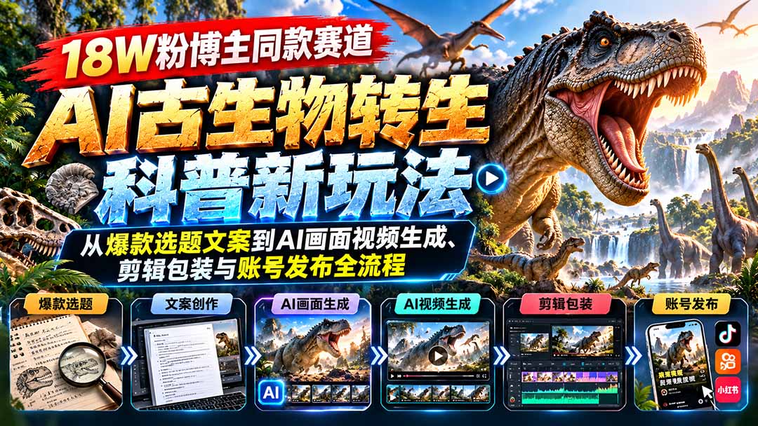 AI古生物科普视频怎么做?18W粉博主同款拆解