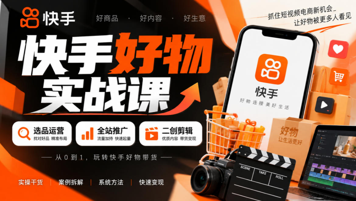 快手好物带货全流程实操：选品投流剪辑一步到位