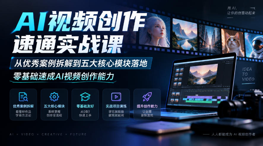 AI视频创作速通课｜案例先行+五大核心模块，零基础也能独立成片
