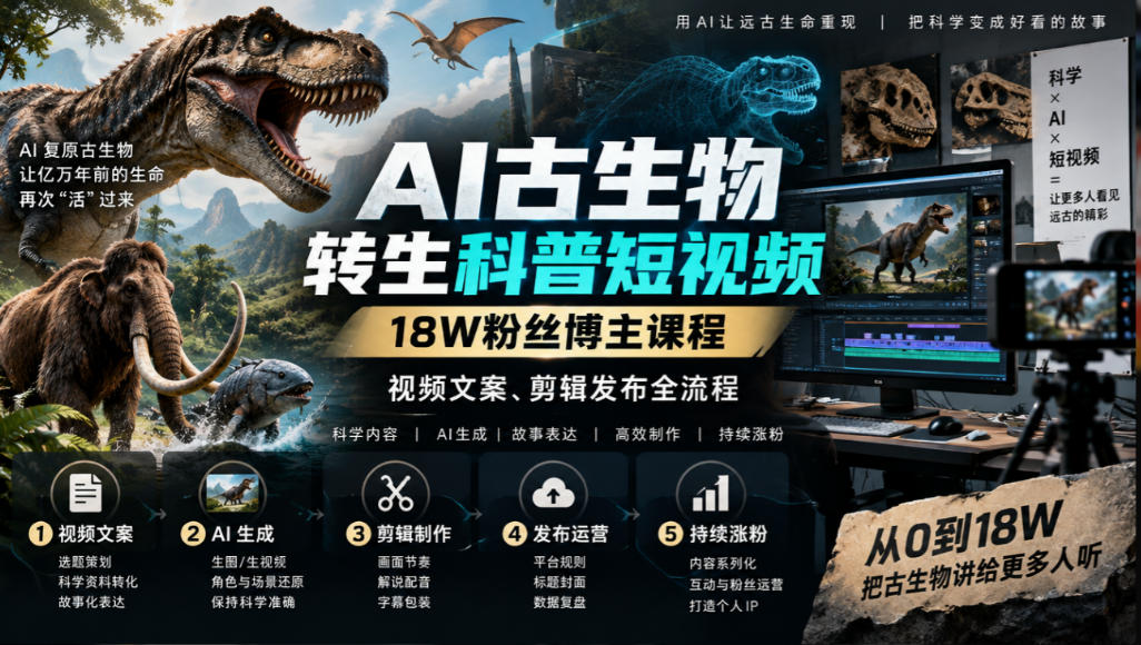 18W粉的AI古生物博主怎么做的？文案到发布一条龙拆给你看