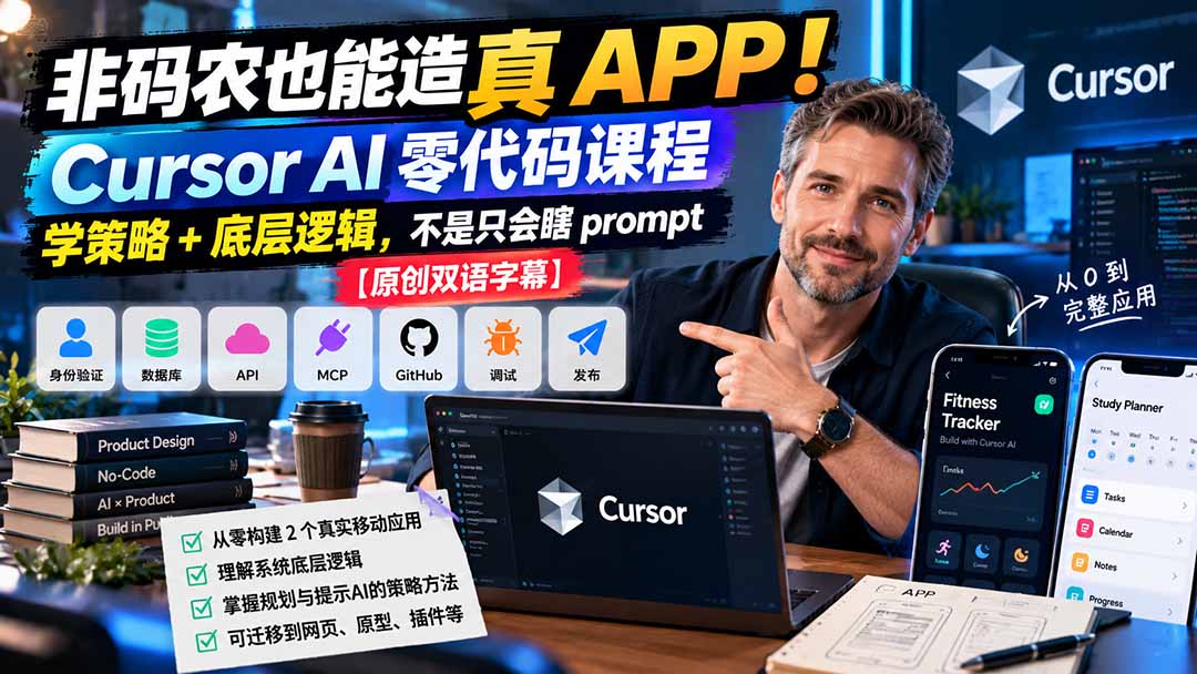 Cursor AI零代码课程免费领！4模块60节，非码农也能造真APP