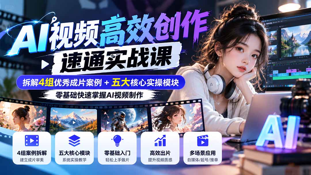 AI视频制作实战速通：拆解4组成片+五大模块，零基础也能出片