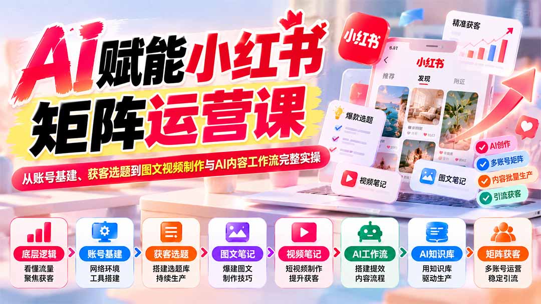 小红书AI运营全套实操：从基建到矩阵，把获客链路跑通