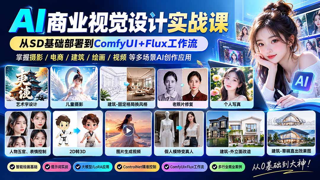 AI视觉设计实战课：从SD部署到ComfyUI工作流全讲透