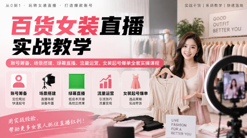 女装直播从0到1怎么起步？账号筹备+绿幕搭建+起号爆单全讲透