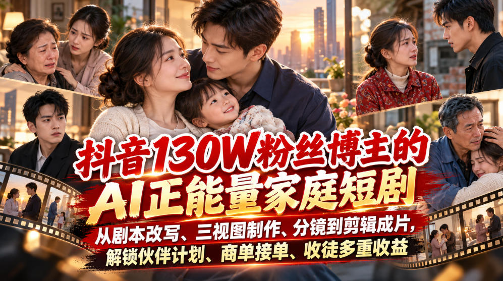 AI家庭短剧从0到跑通：剧本、三视图、剪辑全拆解，多条线同时变现