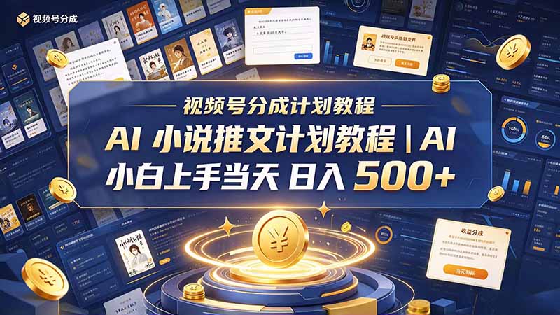 AI小说推文对接视频号分成计划，小白实操当天见效