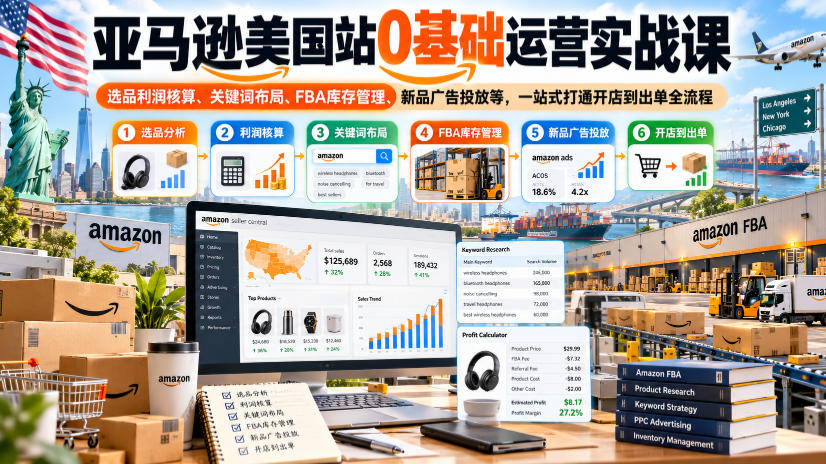 亚马逊美国站运营实操课：从注册到出单的步骤拆解