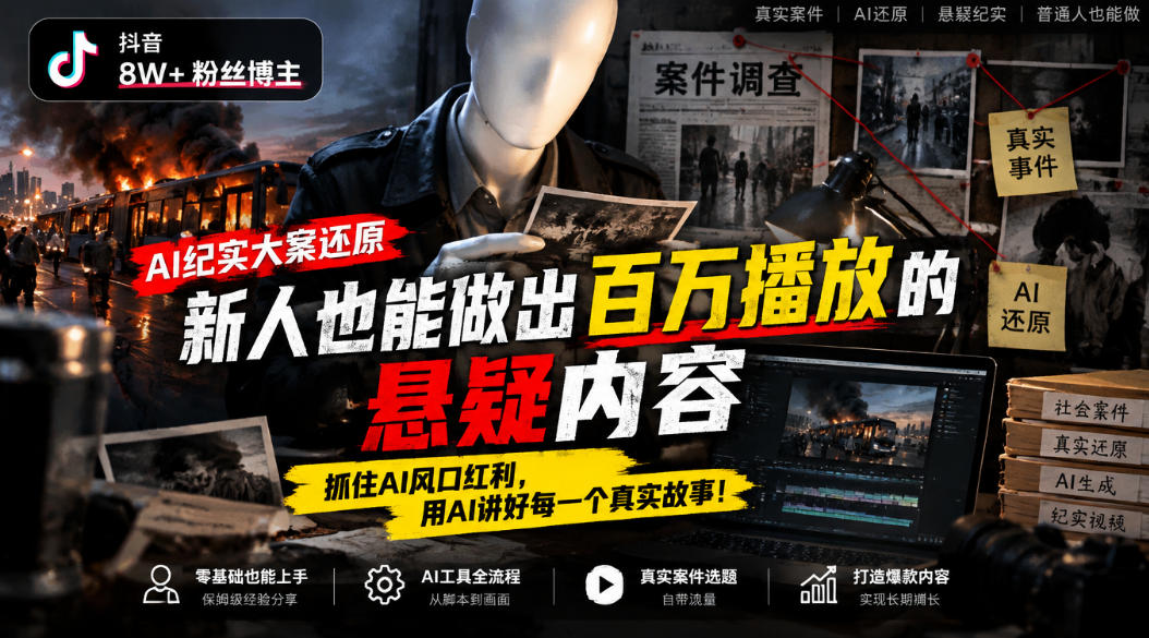 AI纪实大案还原新手怎么做？一个8万粉账号的实操拆解