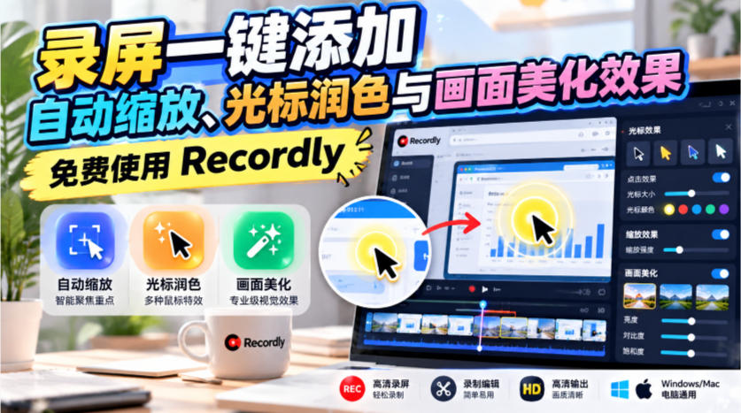 录屏软件选哪款？Recordly免费还能一键美化