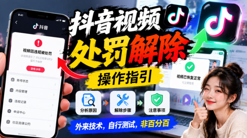 抖音视频处罚解除实操步骤，被限流封号的人先看