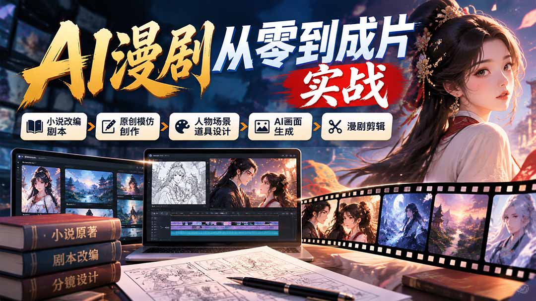 小说改编AI漫剧怎么做，16节实战课讲透了吗