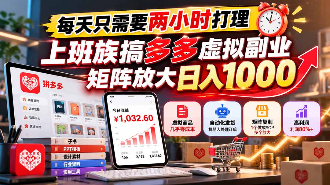 拼多多虚拟副业怎么做，矩阵放大日入1000