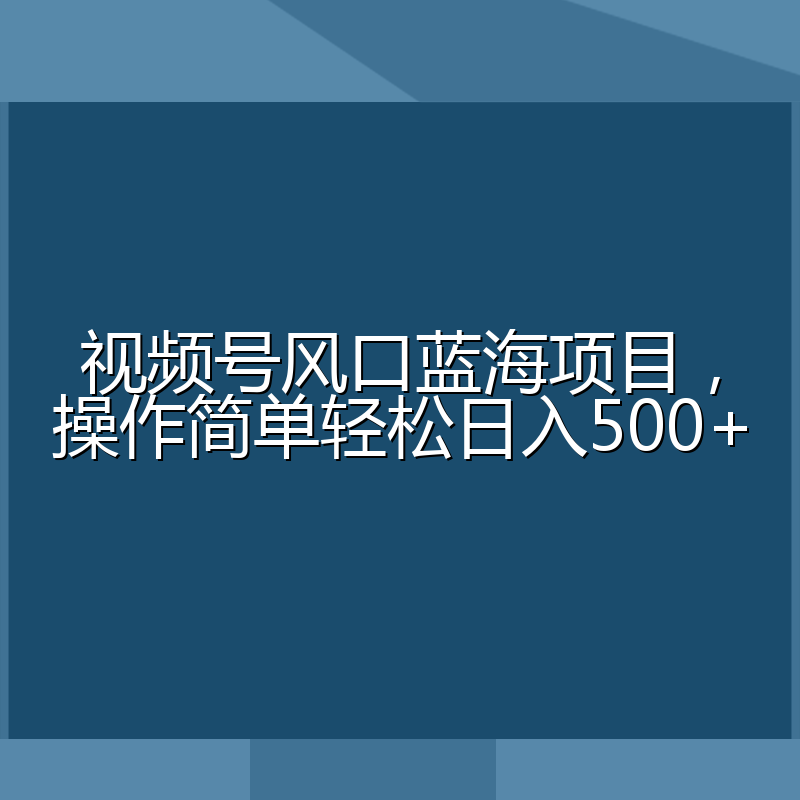 视频号风口蓝海项目，操作简单轻松日入500+