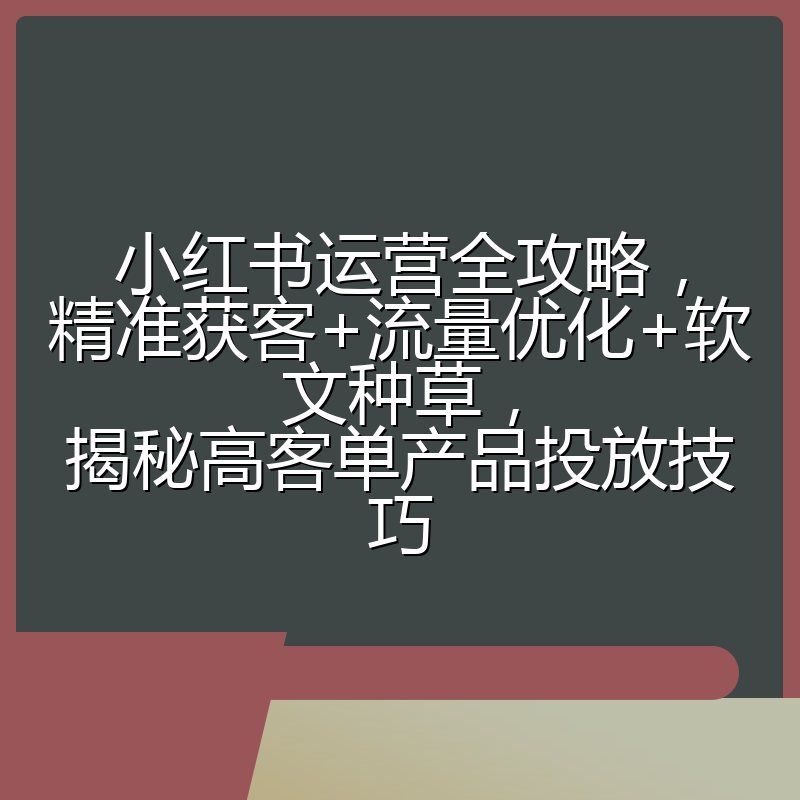 小红书运营全攻略，精准获客+流量优化+软文种草，揭秘高客单产品投放技巧