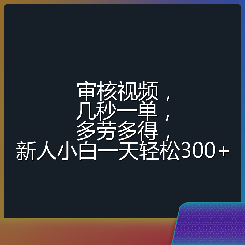 审核视频，几秒一单，多劳多得，新人小白一天轻松300+