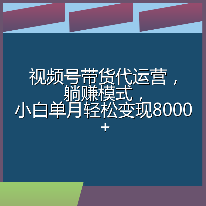 视频号带货代运营,躺赚模式,小白单月轻松变现8000+