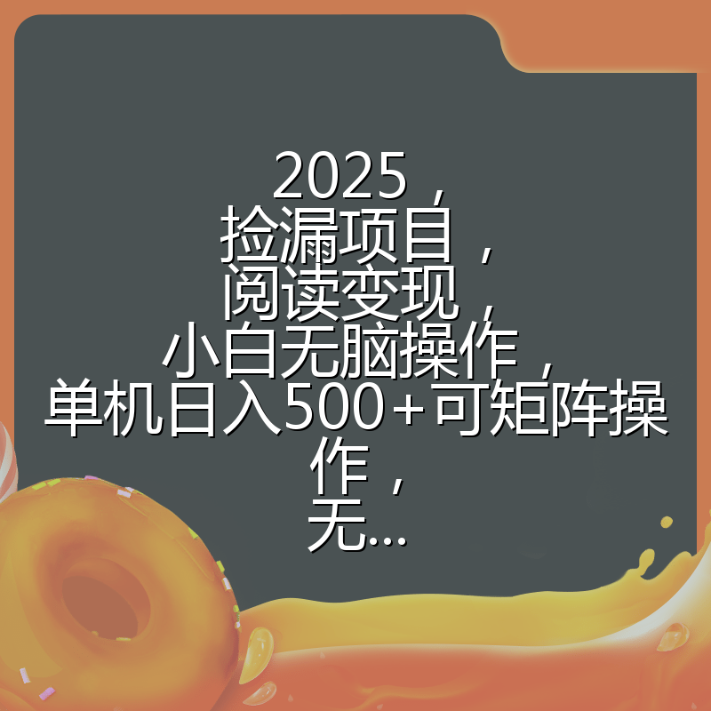 2025，捡漏项目，阅读变现，小白无脑操作，单机日入500+可矩阵操作，无...