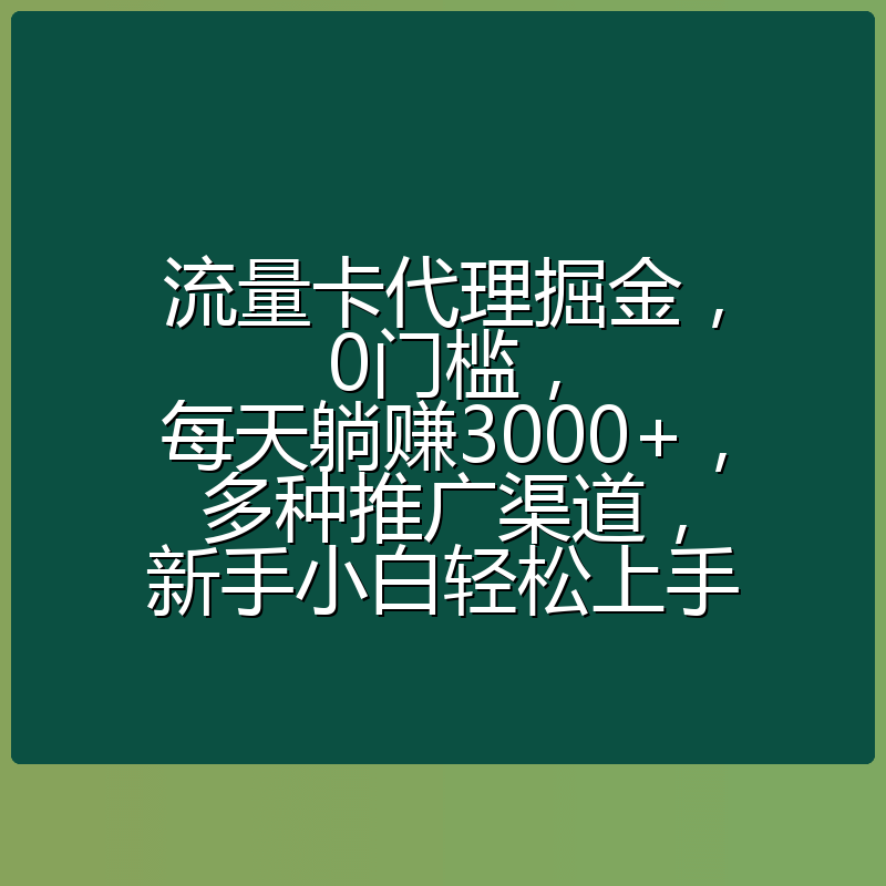 流量卡代理掘金，0门槛，每天躺赚3000+，多种推广渠道，新手小白轻松上手