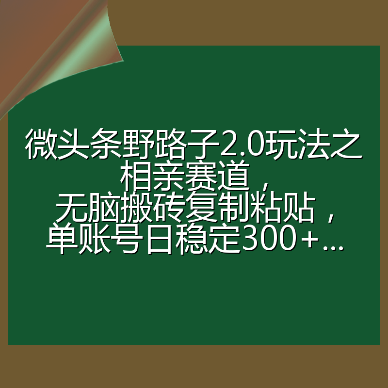 微头条野路子2.0玩法之相亲赛道，无脑搬砖复制粘贴，单账号日稳定300+...