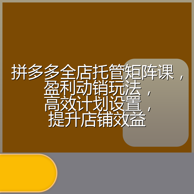 拼多多全店托管矩阵课，盈利动销玩法，高效计划设置，提升店铺效益