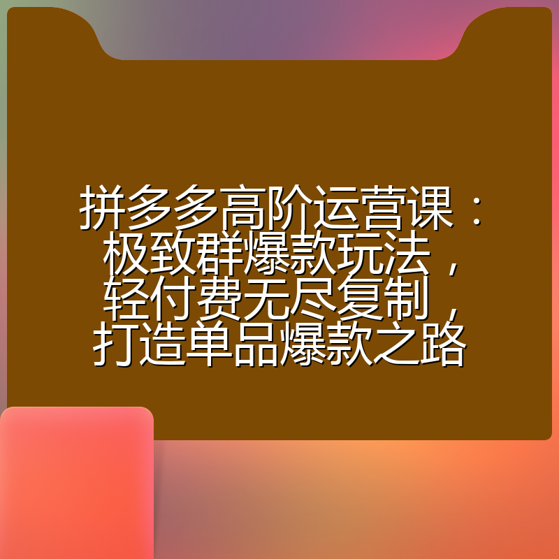 拼多多高阶运营课：极致群爆款玩法，轻付费无尽复制，打造单品爆款之路