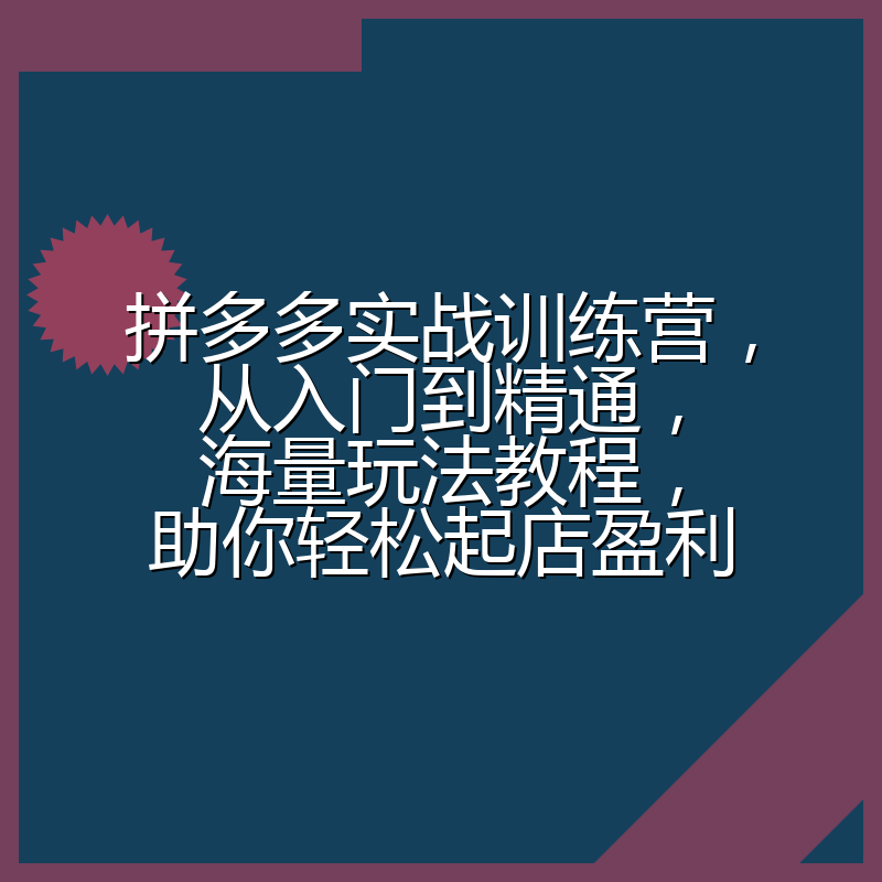 拼多多实战训练营，从入门到精通，海量玩法教程，助你轻松起店盈利
