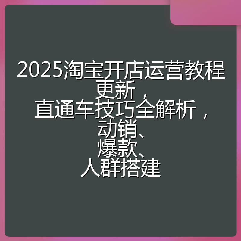 2025淘宝开店运营教程更新，直通车技巧全解析，动销、爆款、人群搭建