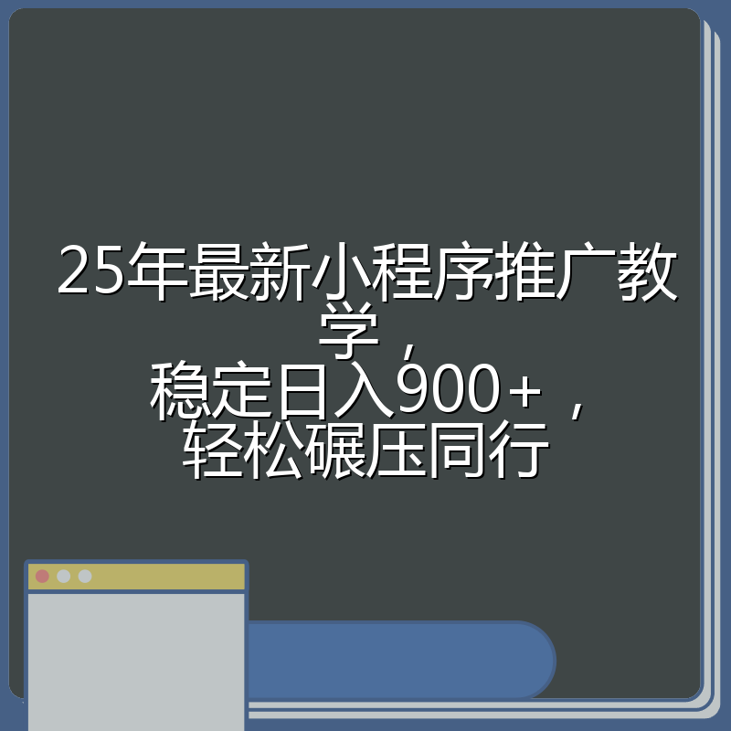 25年最新小程序推广教学，稳定日入900+，轻松碾压同行