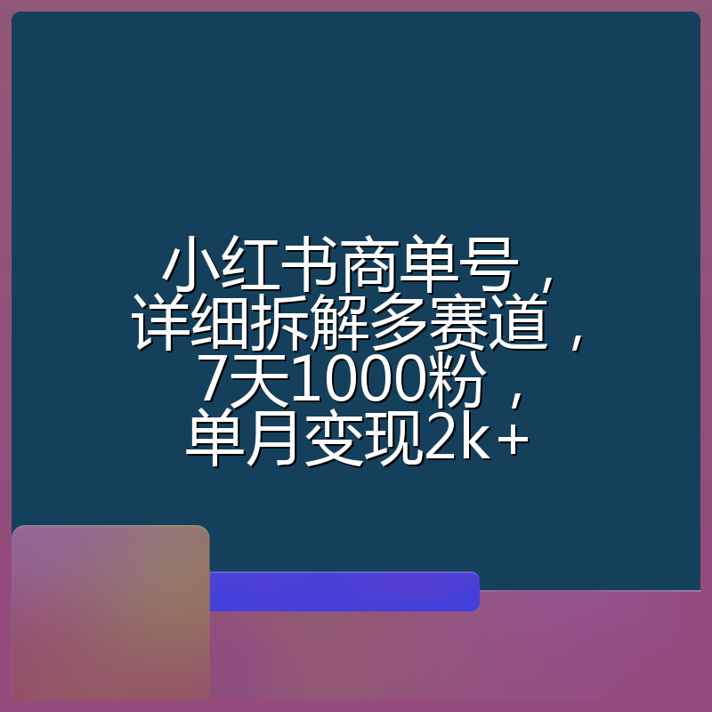 小红书商单号,详细拆解多赛道,7天1000粉,单月变现2k+
