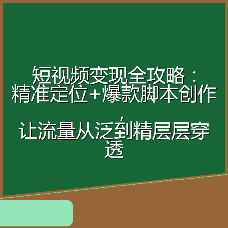 短视频变现全攻略:精准定位+爆款脚本创作,让流量从泛到精层层穿透