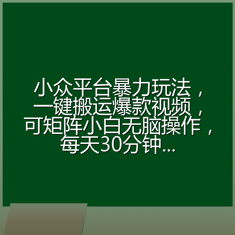 小众平台暴力玩法，一键搬运爆款视频，可矩阵小白无脑操作，每天30分钟...