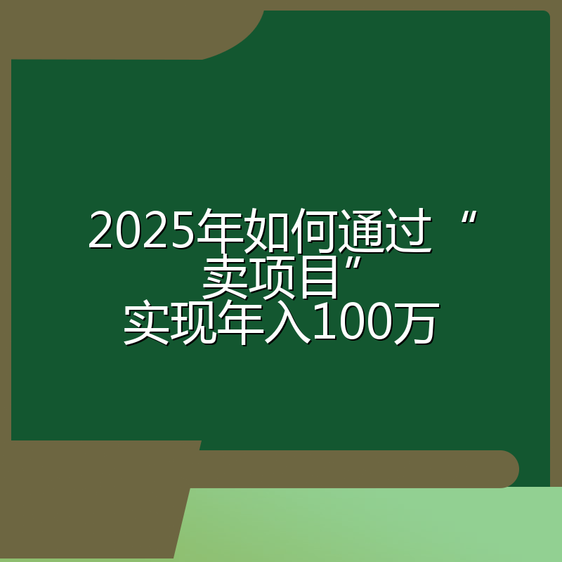 2025年如何通过“卖项目”实现年入100万
