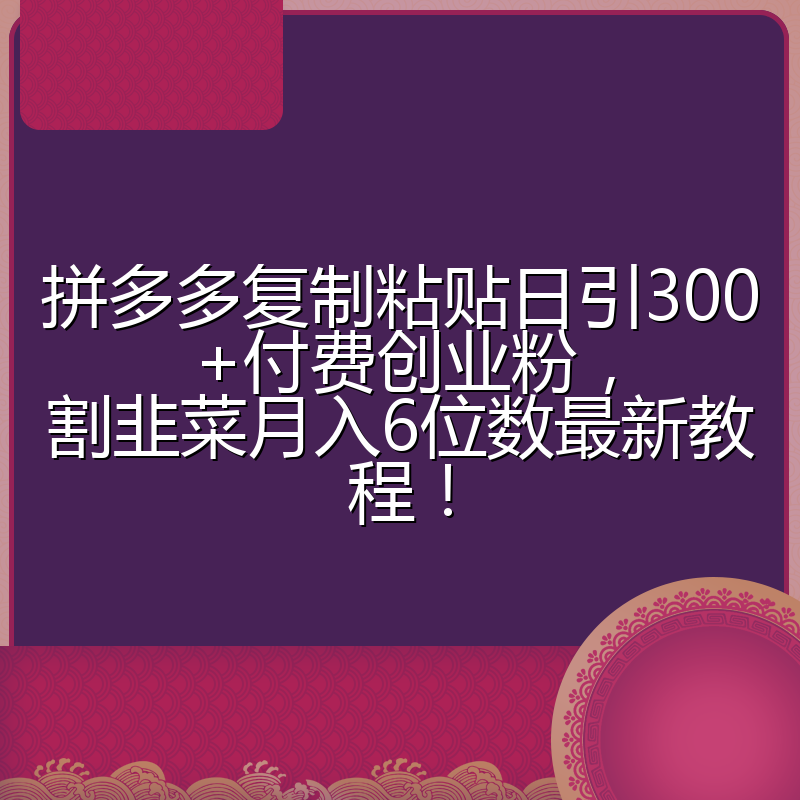 拼多多复制粘贴日引300+付费创业粉,割韭菜月入6位数最新教程!