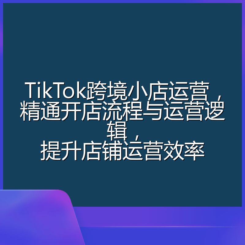 TikTok跨境小店运营,精通开店流程与运营逻辑,提升店铺运营效率