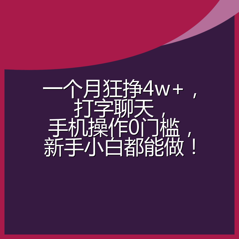 一个月狂挣4w+，打字聊天，手机操作0门槛，新手小白都能做！