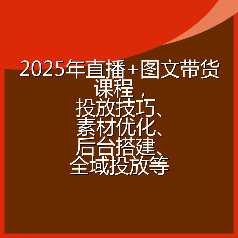 2025年直播+图文带货课程,投放技巧、素材优化、后台搭建、全域投放等