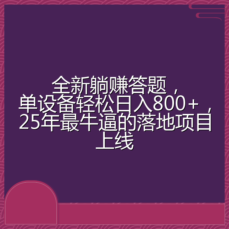 全新躺赚答题，单设备轻松日入800+，25年最牛逼的落地项目上线