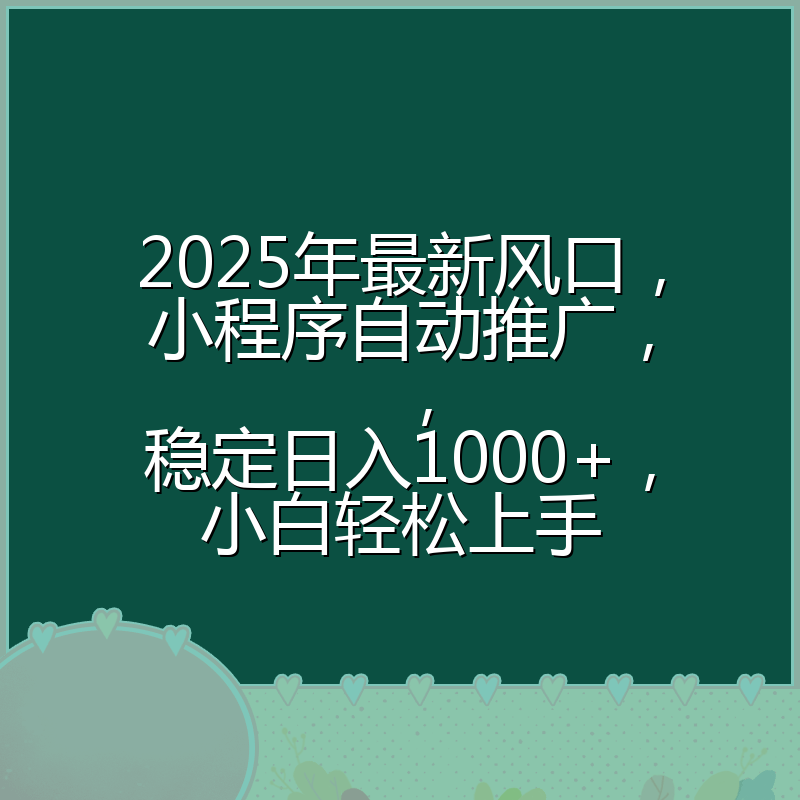 2025年最新风口,小程序自动推广,,稳定日入1000+,小白轻松上手