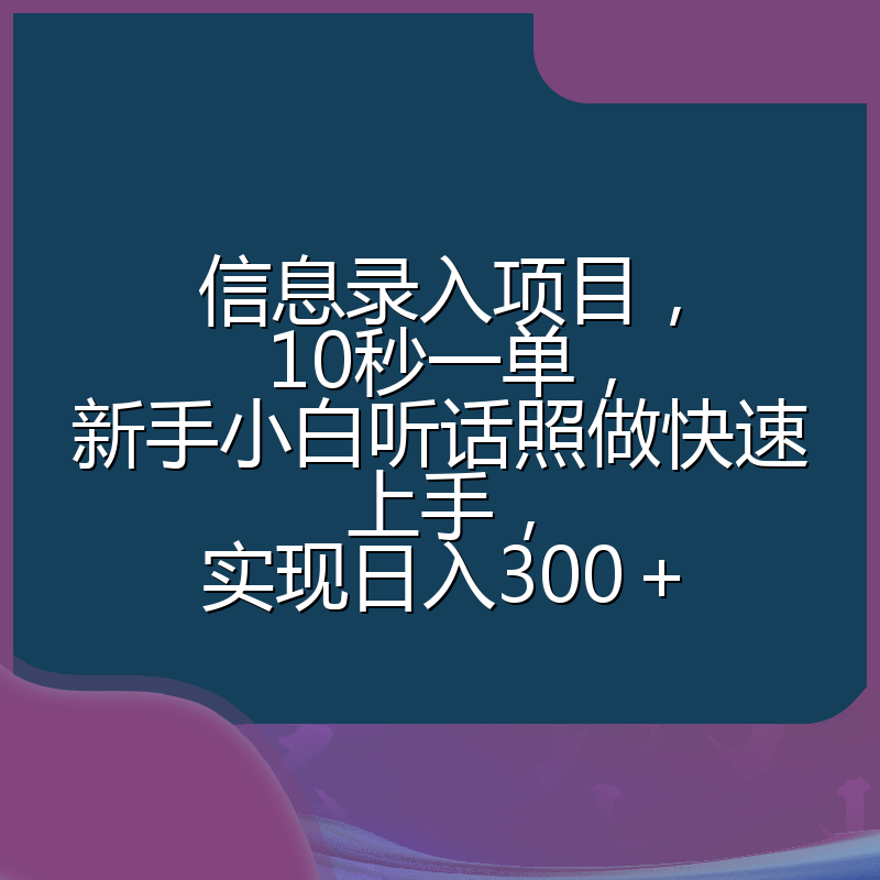 信息录入项目，10秒一单，新手小白听话照做快速上手，实现日入300＋