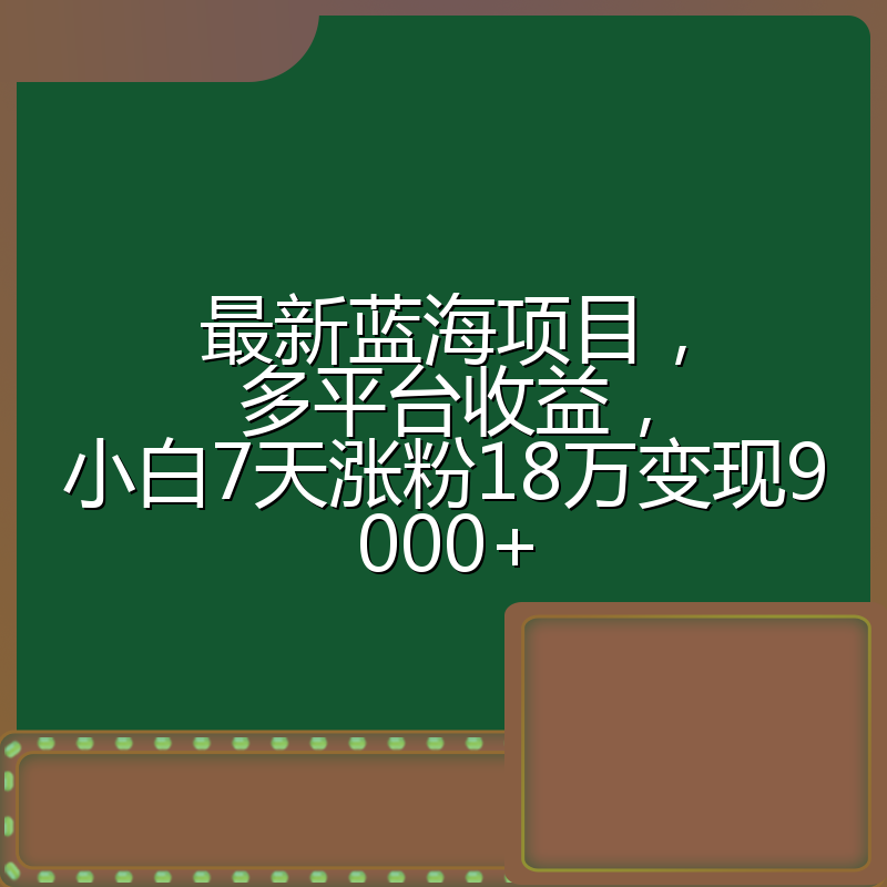 最新蓝海项目，多平台收益，小白7天涨粉18万变现9000+