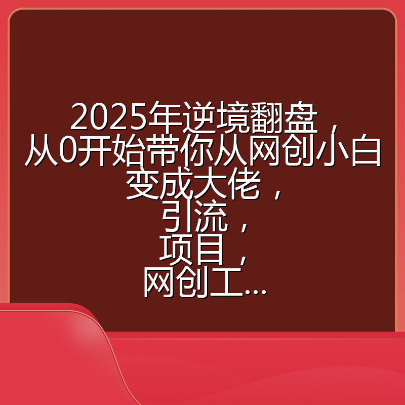 2025年逆境翻盘，从0开始带你从网创小白变成大佬，引流，项目，网创工...