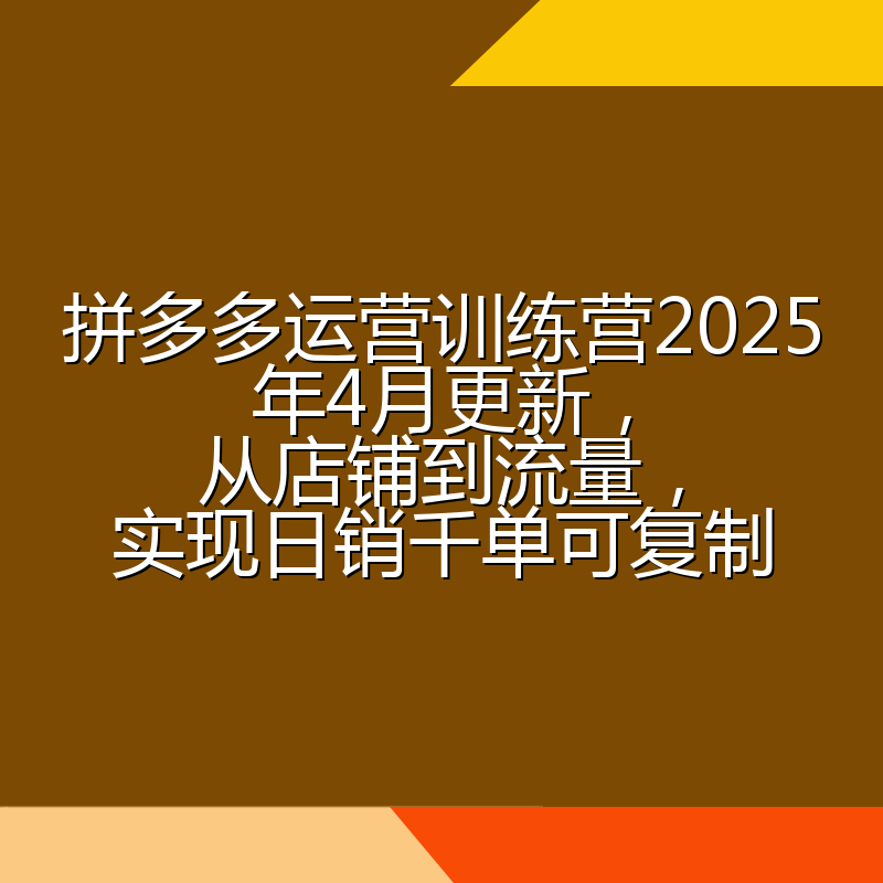拼多多运营训练营2025年4月更新,从店铺到流量,实现日销千单可复制