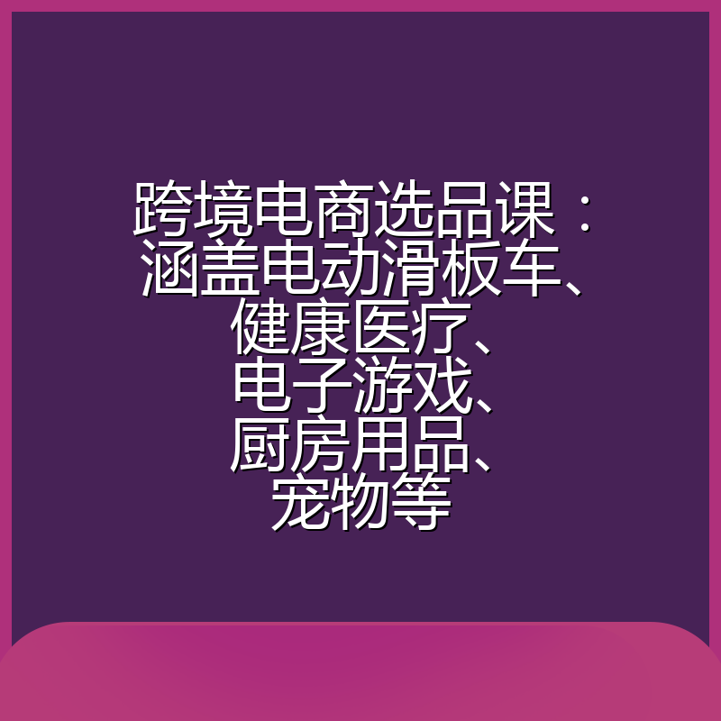 跨境电商选品课:涵盖电动滑板车、健康医疗、电子游戏、厨房用品、宠物等