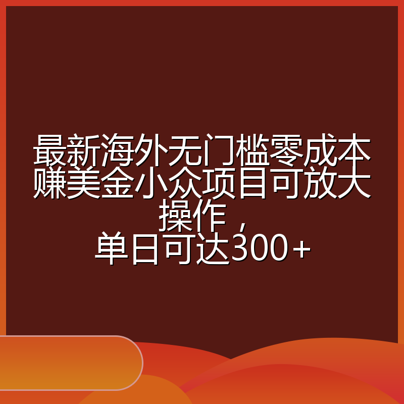 最新海外无门槛零成本赚美金小众项目可放大操作，单日可达300+