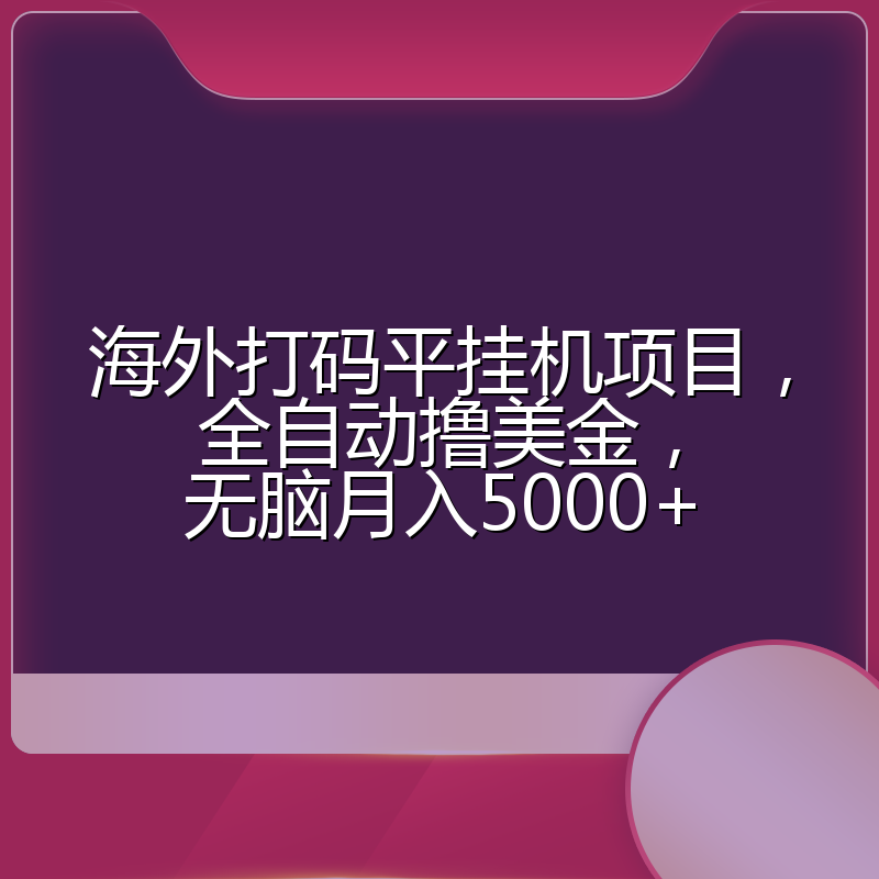 海外打码平挂机项目，全自动撸美金，无脑月入5000+