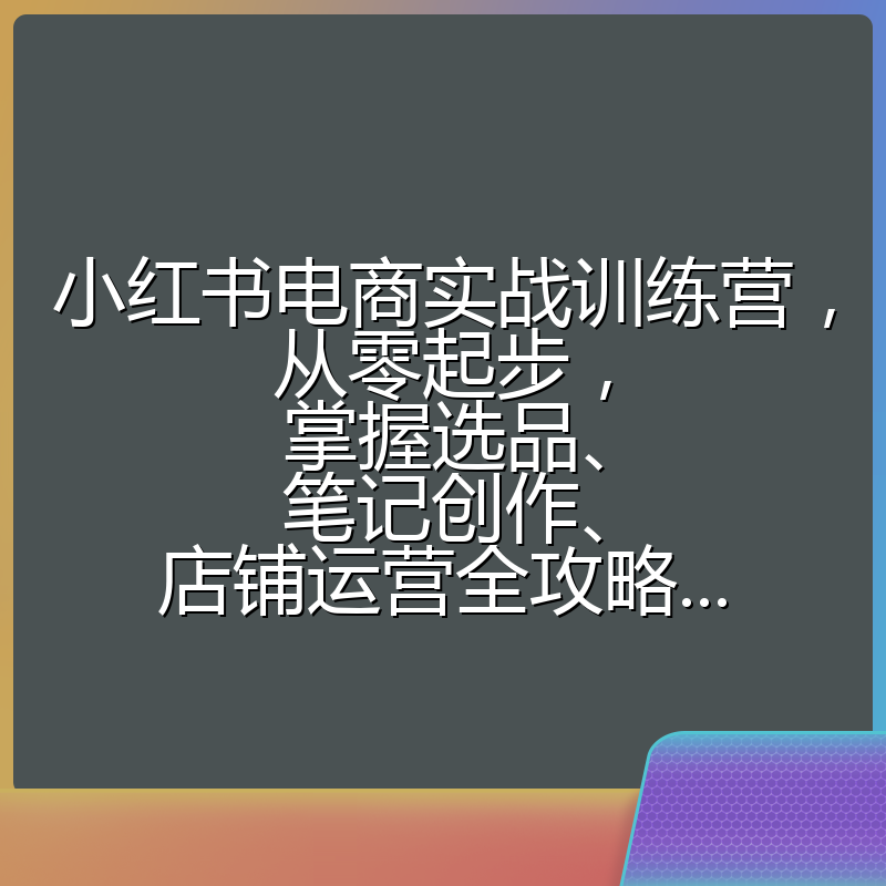 小红书电商实战训练营,从零起步,掌握选品、笔记创作、店铺运营全攻略...