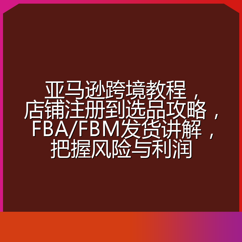 亚马逊跨境教程，店铺注册到选品攻略，FBA/FBM发货讲解，把握风险与利润