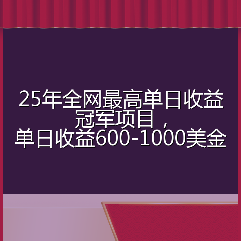 25年全网最高单日收益冠军项目，单日收益600-1000美金